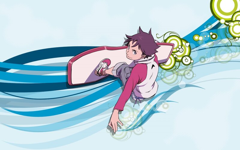 Anime Boy on Surfboard — Blue