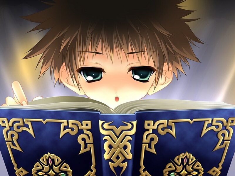 anime boy reading book