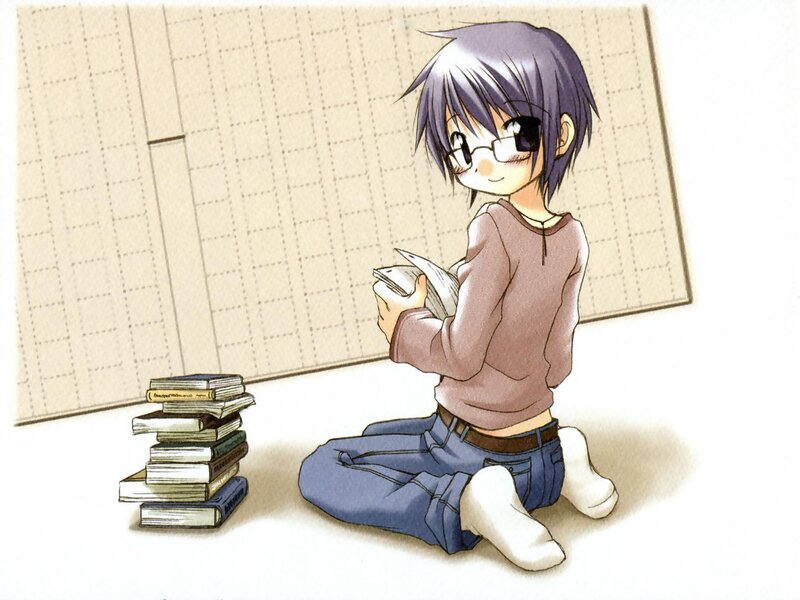 anime boy reading books