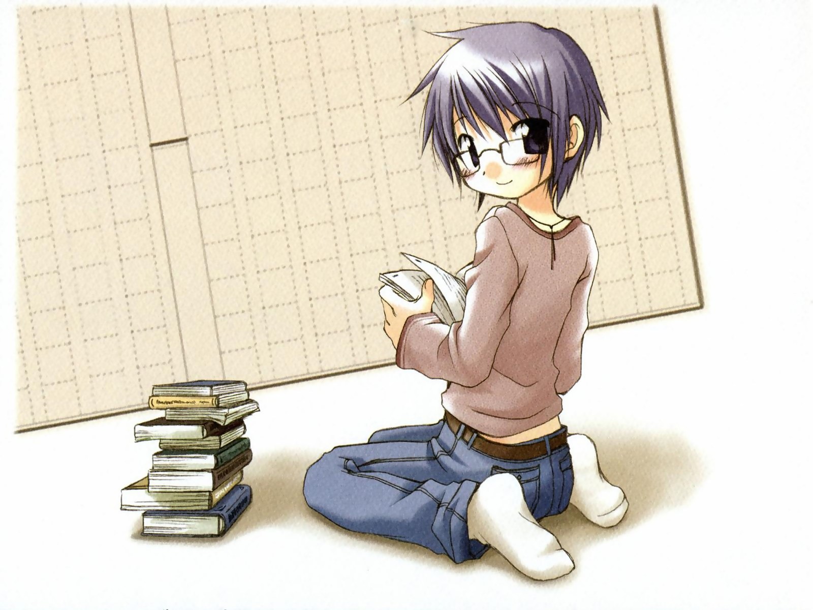 anime boy reading books