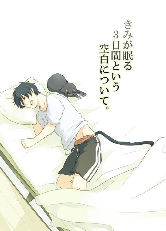 Anime boy sleeping with cat