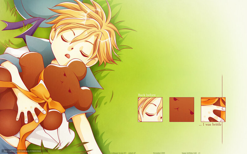Anime boy sleeping with teddy bear