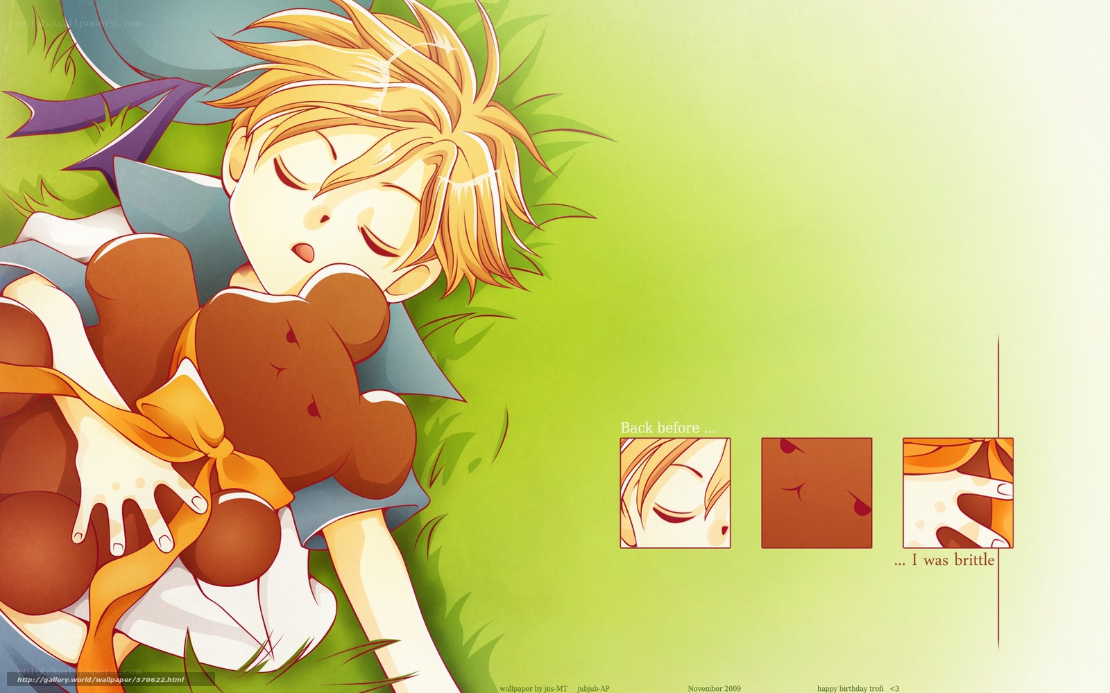 Anime boy sleeping with teddy bear