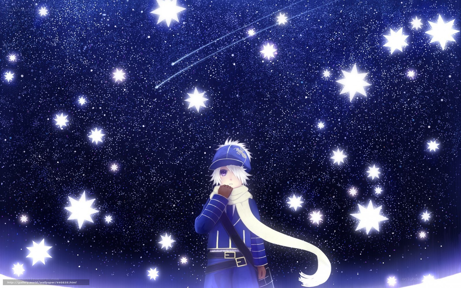 Anime boy under starry sky