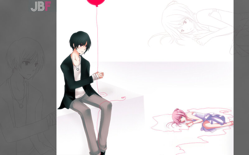 Anime boy with balloon