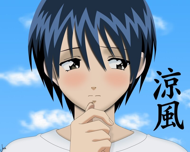 Anime Boy with Blue Hair — Calm