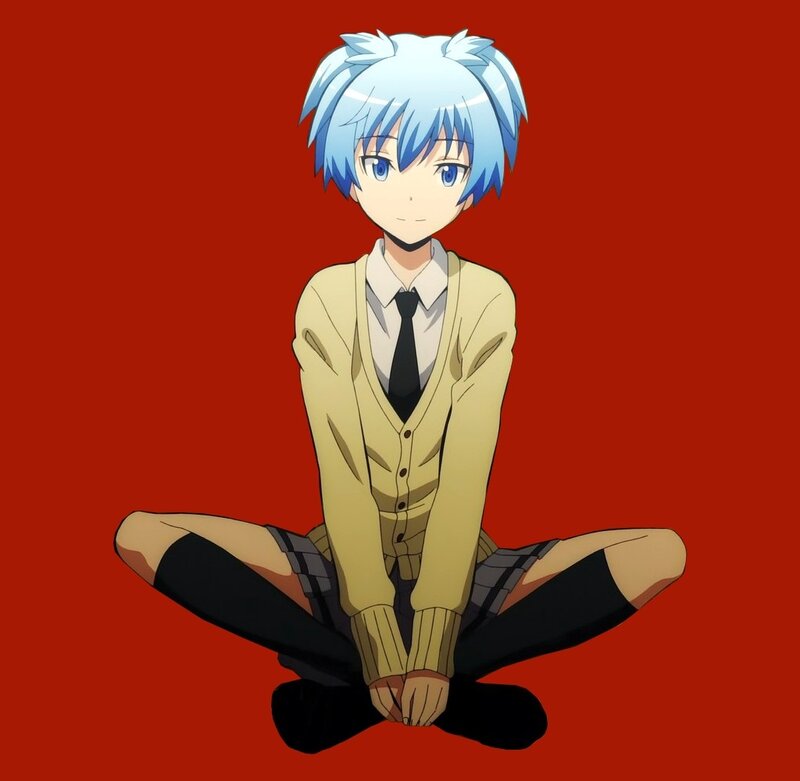 Anime Boy with Blue Hair — Red
