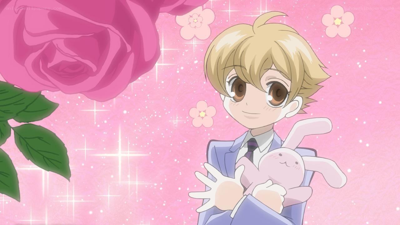 anime boy with bunny plush