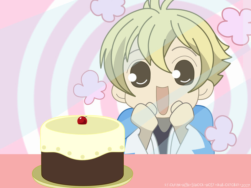 anime boy with cake