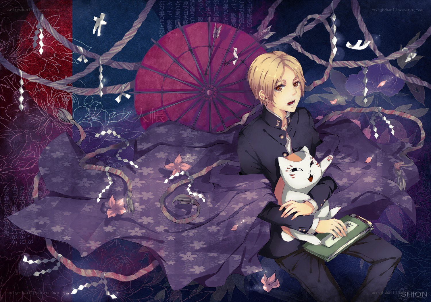 Anime boy with cat and umbrella