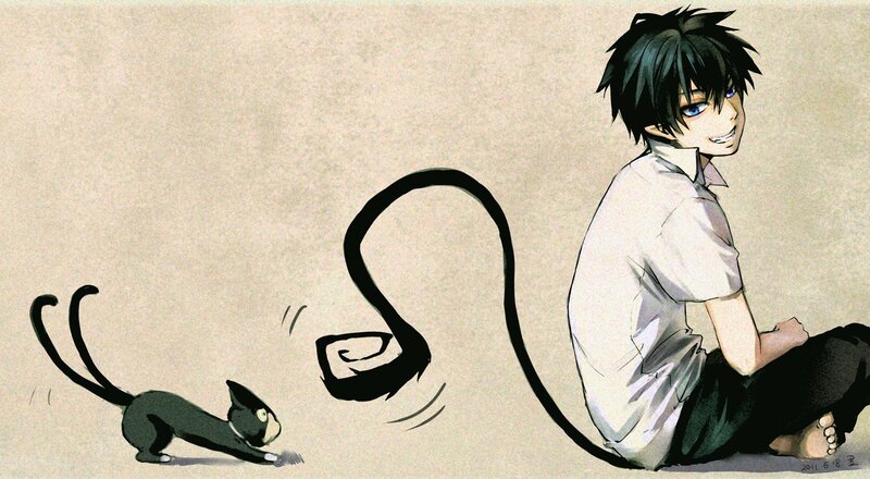 anime boy with cat
