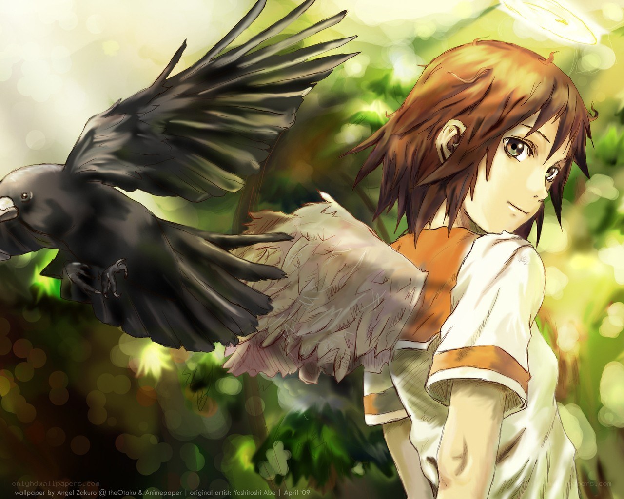 Anime boy with crow and wings