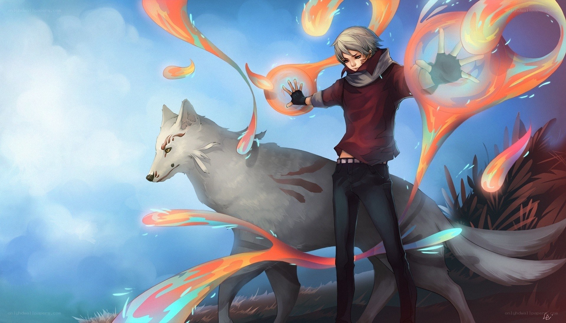 anime boy with fire powers