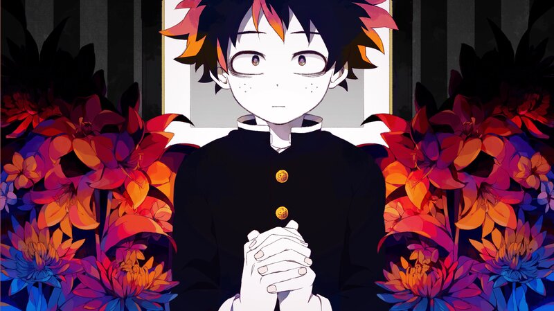 Anime Boy with Flowers — Black