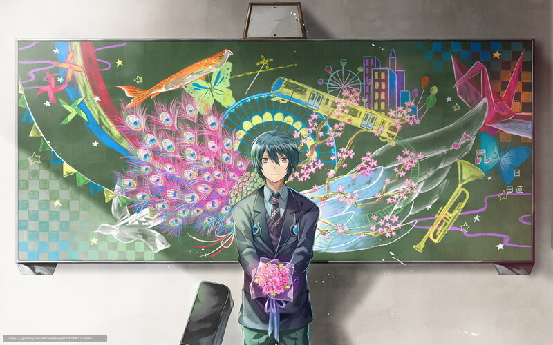 anime boy with flowers