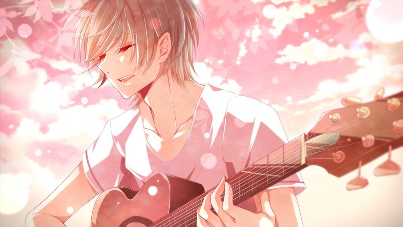 Anime Boy with Guitar — Pink