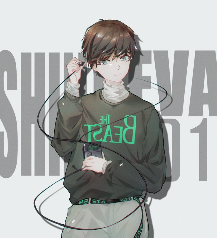 Anime Boy with Headphones — Gray