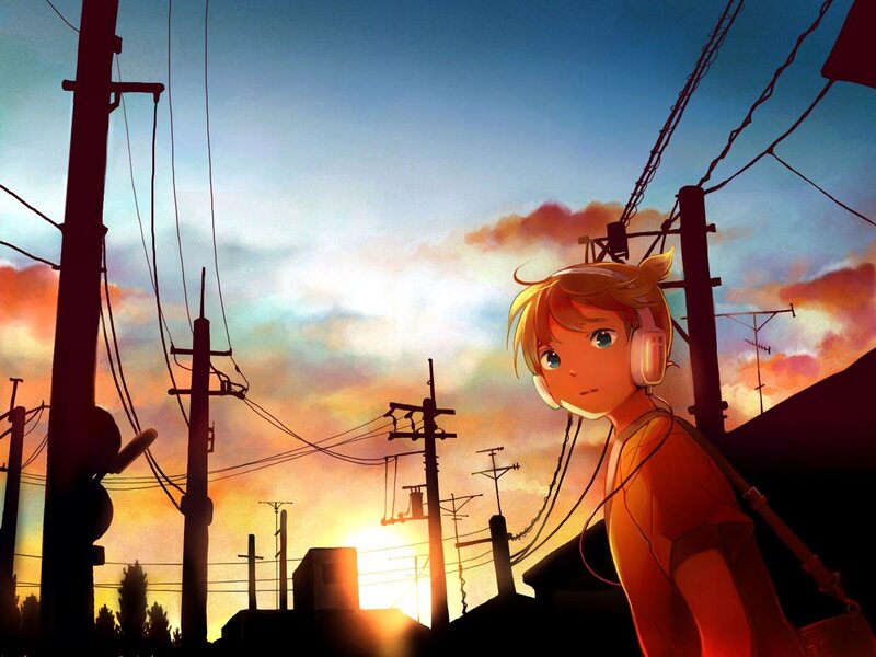 Anime Boy with Headphones — Orange, Dramatic
