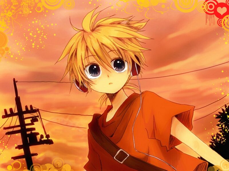 Anime Boy with Headphones — Orange