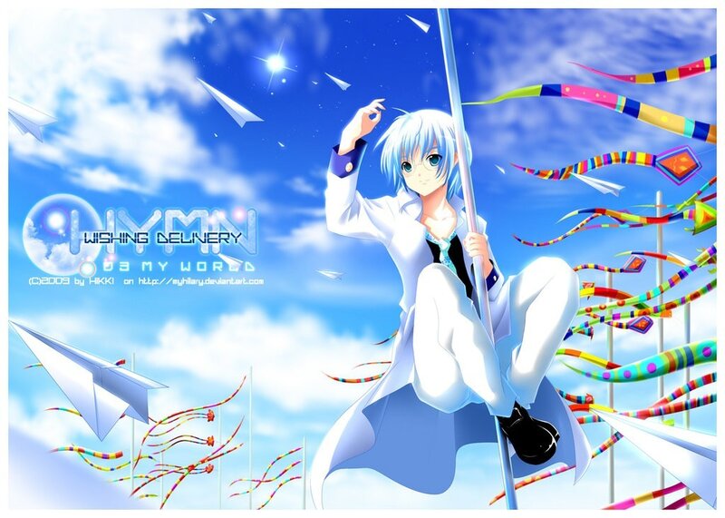 Anime boy with paper planes