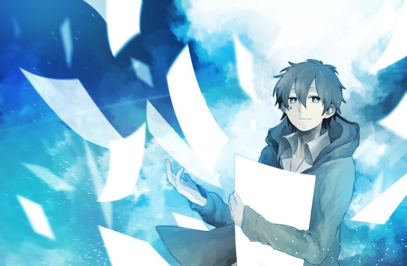 Anime Boy with Papers