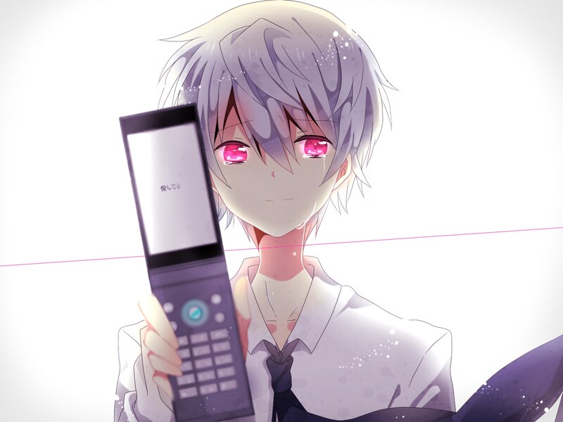Anime Boy with Phone — White