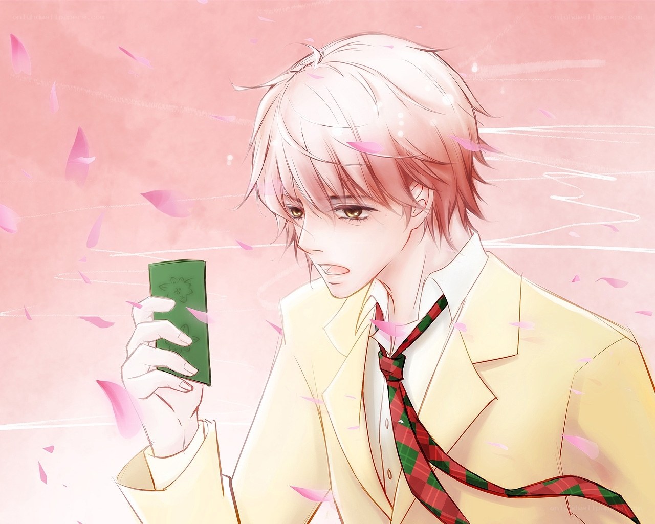 anime boy with phone