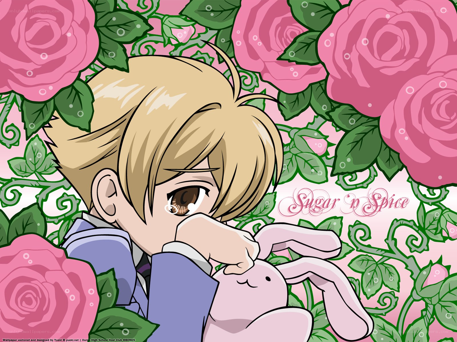Anime boy with pink roses