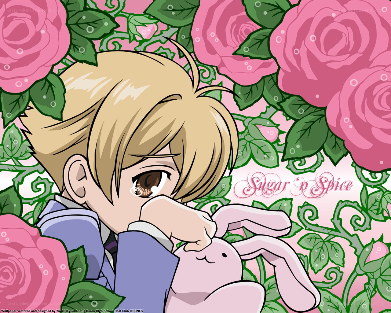 Anime boy with pink roses