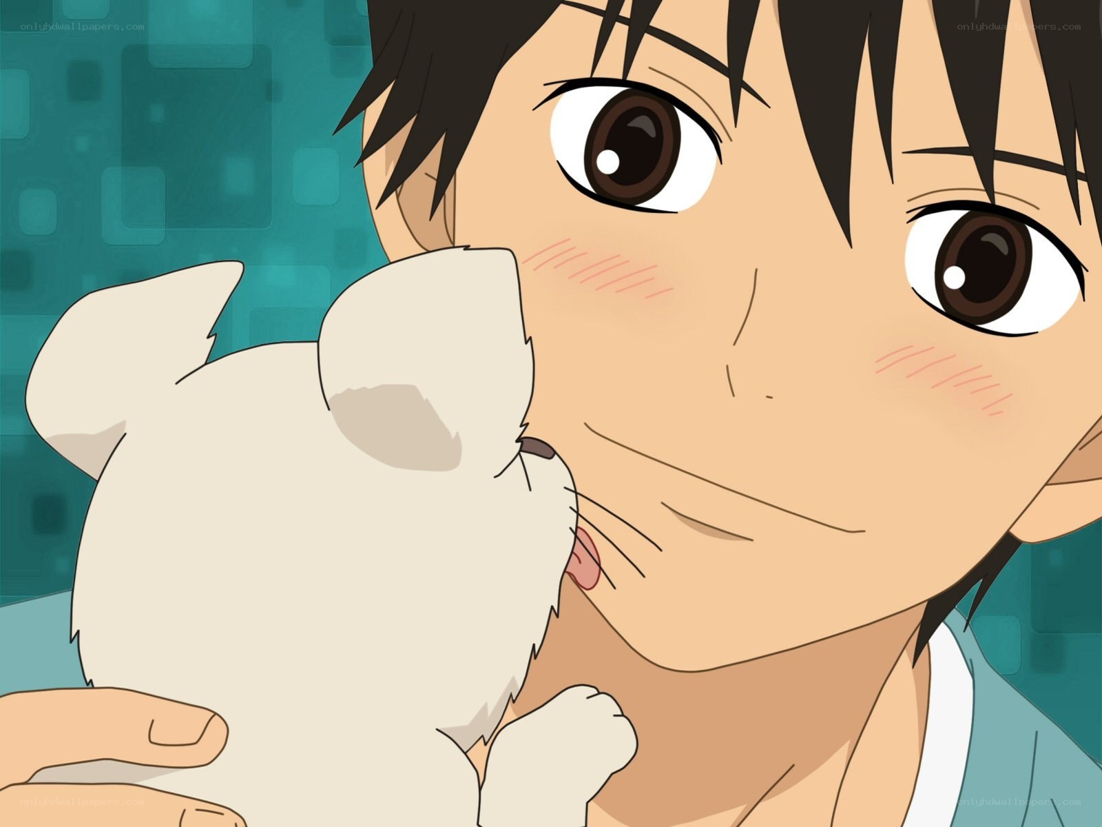 anime boy with puppy