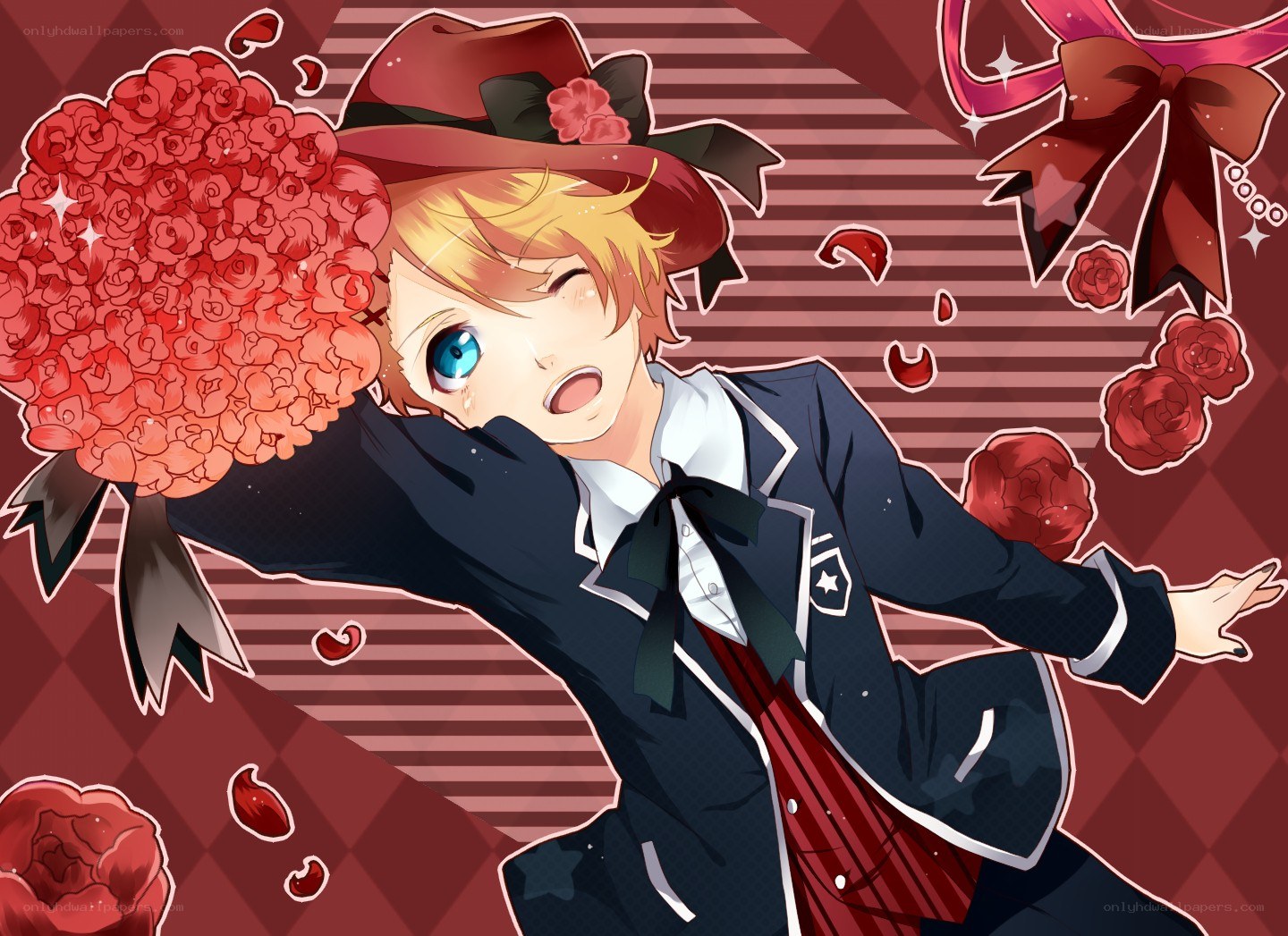 anime boy with roses