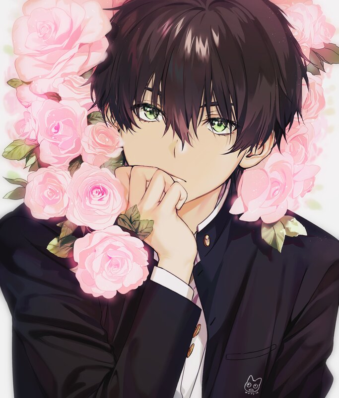 Anime Boy with Roses — Pink
