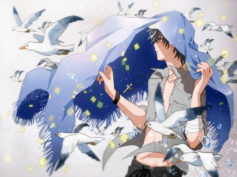 Anime Boy with Seagulls