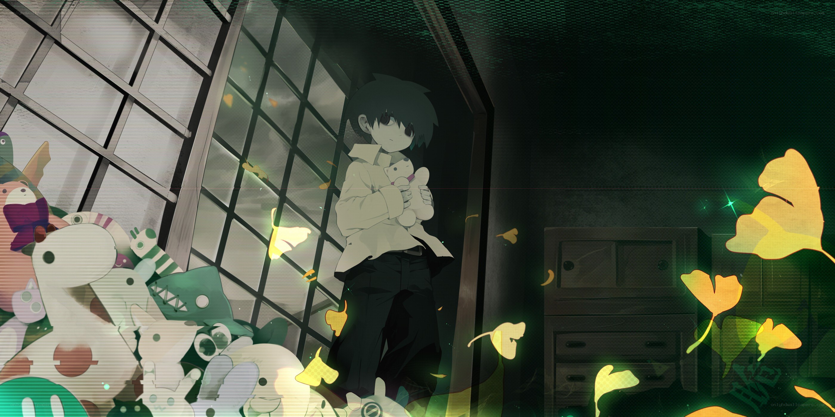 anime boy with stuffed animal