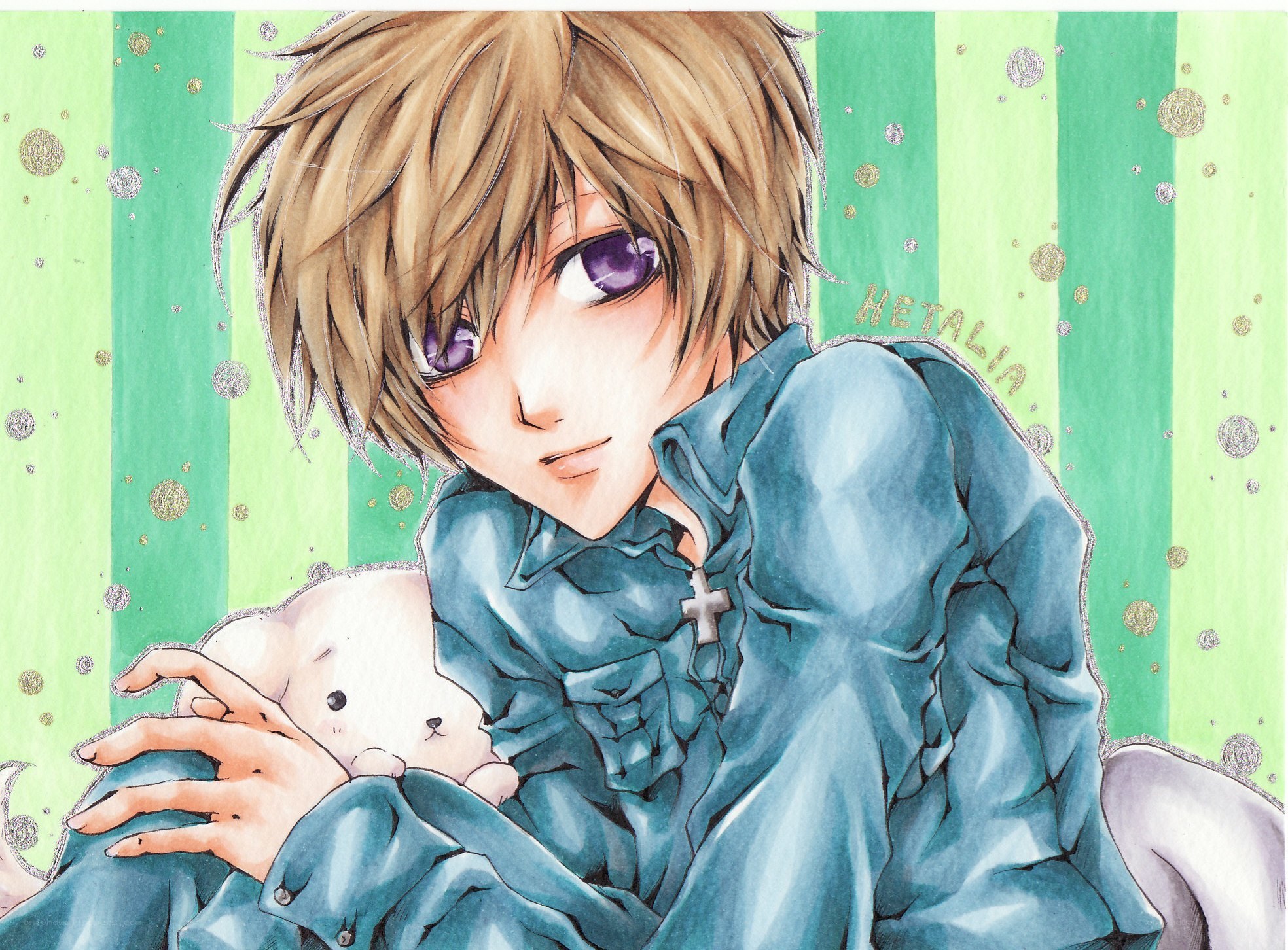 anime boy with stuffed animal