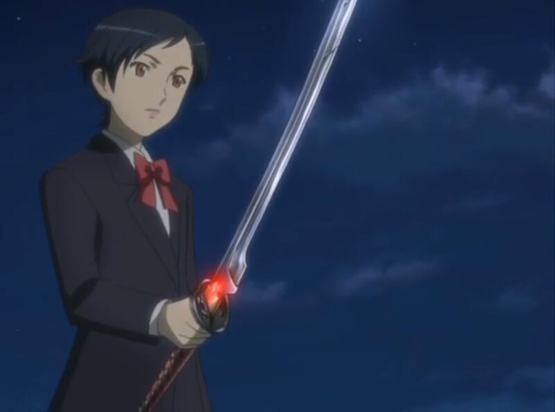 Anime Boy with Sword — Blue, Dramatic, Night