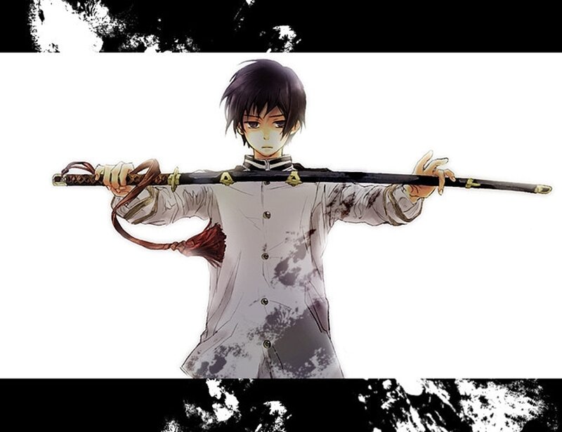 Anime Boy with Sword — White