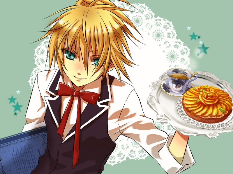 anime boy with tea tray