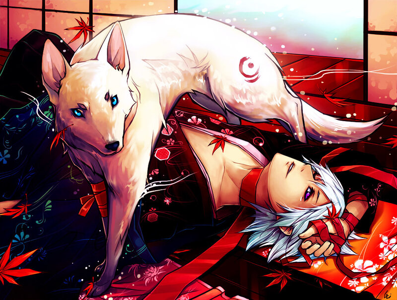 Anime boy with white fox