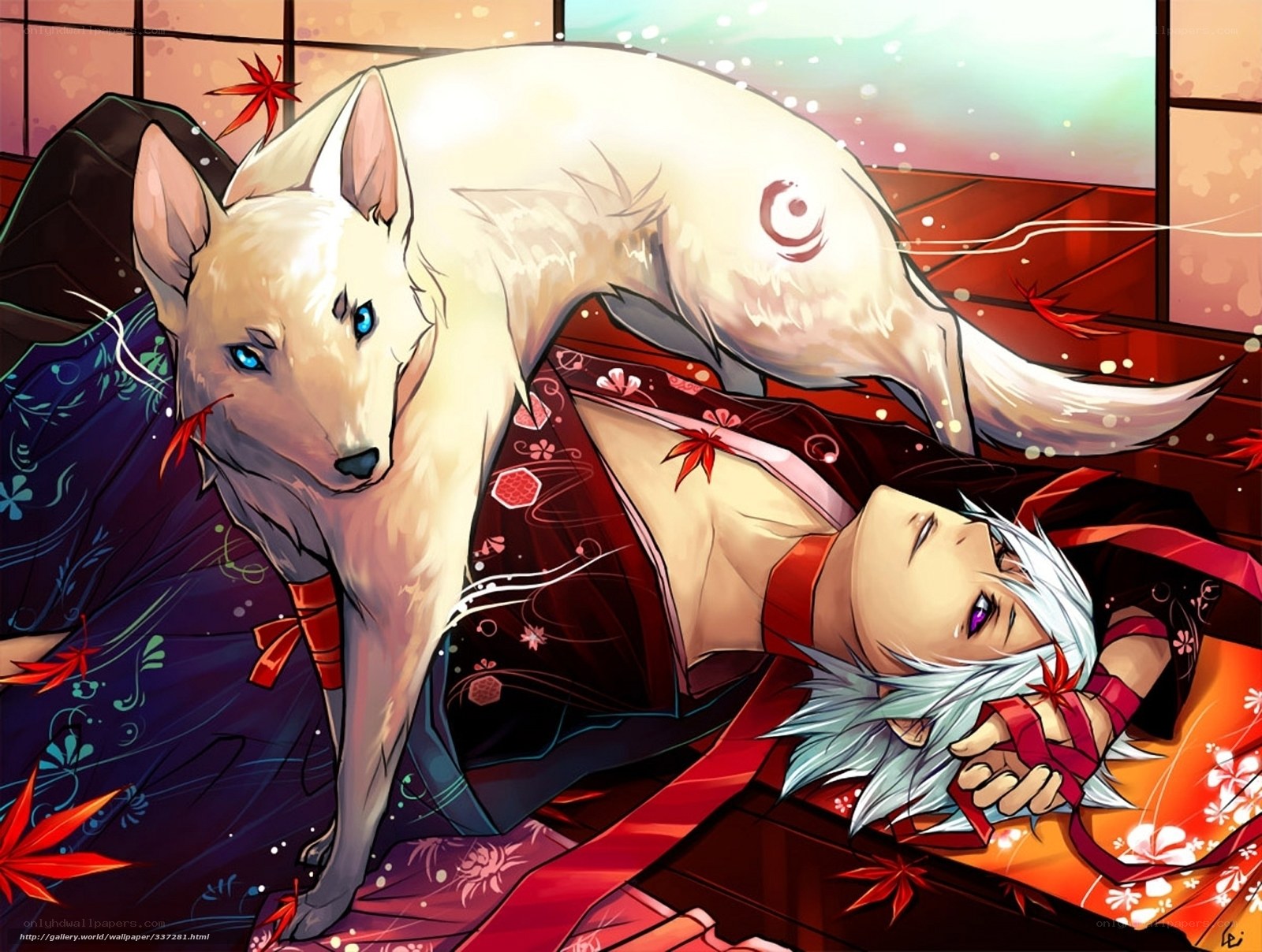 Anime boy with white fox