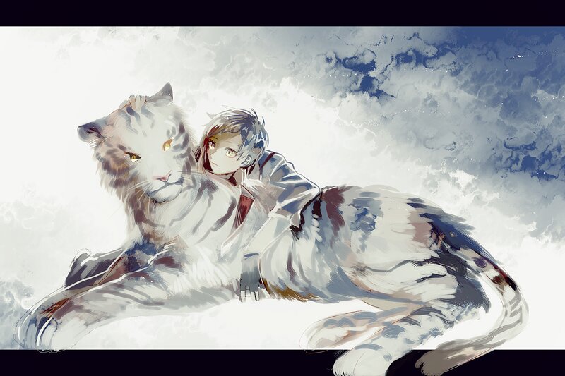 Anime Boy with White Tiger