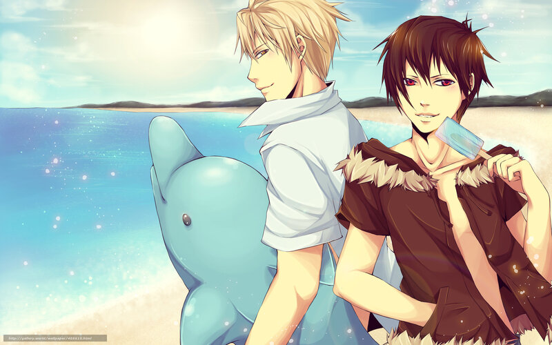 Anime boys at the beach