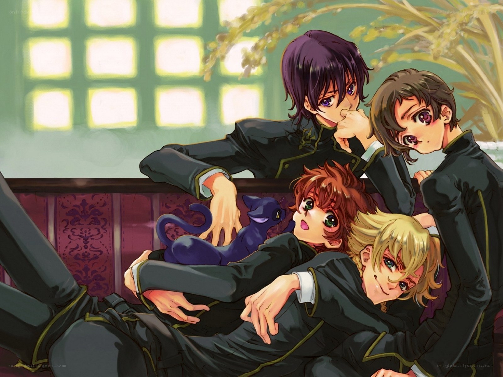 anime boys group hug