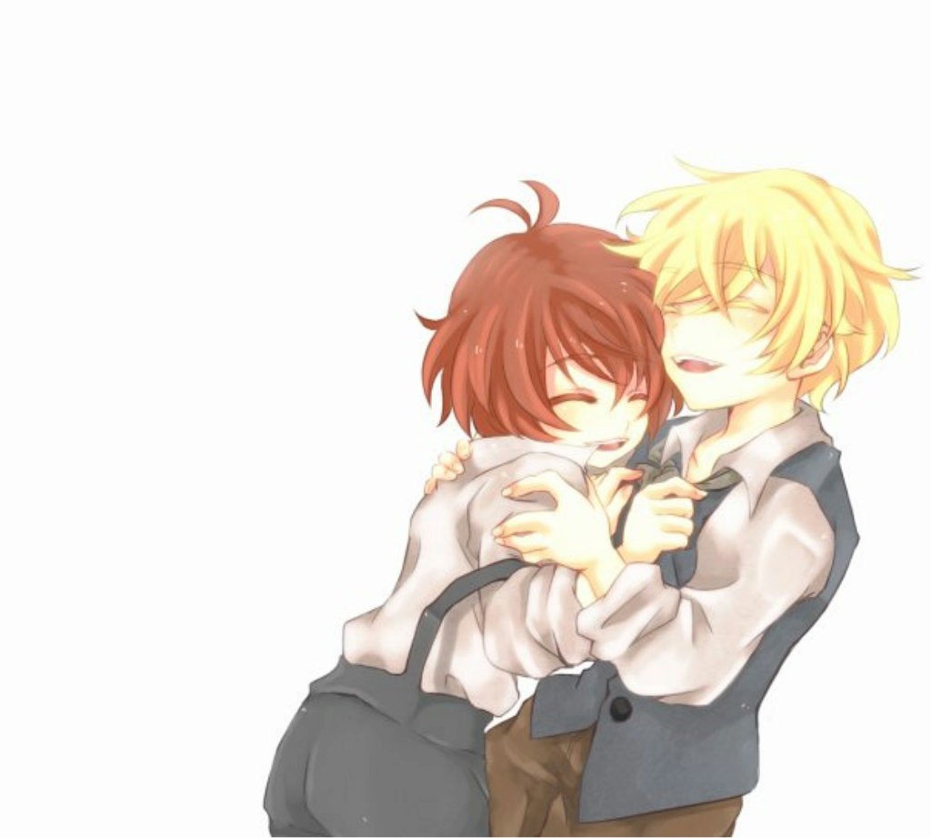 anime boys hugging