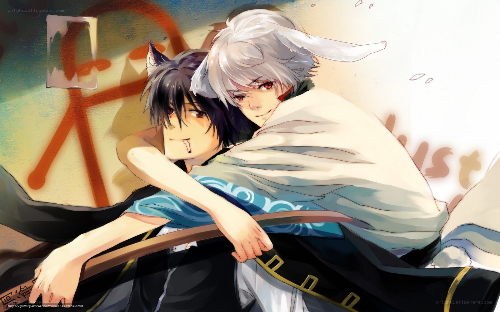 anime boys hugging