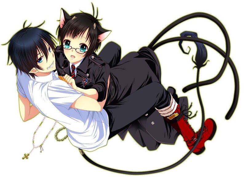 Anime boys in a playful embrace