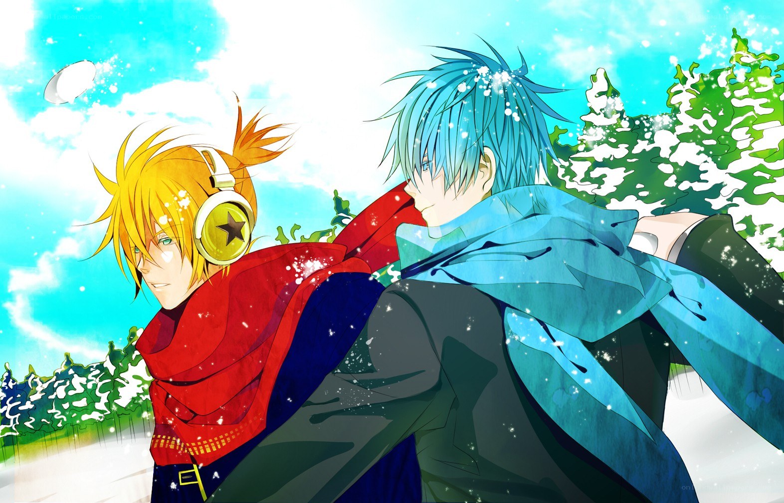 Anime boys in winter scene