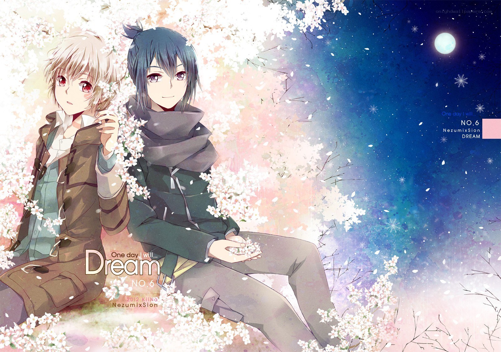 Anime boys under cherry blossoms