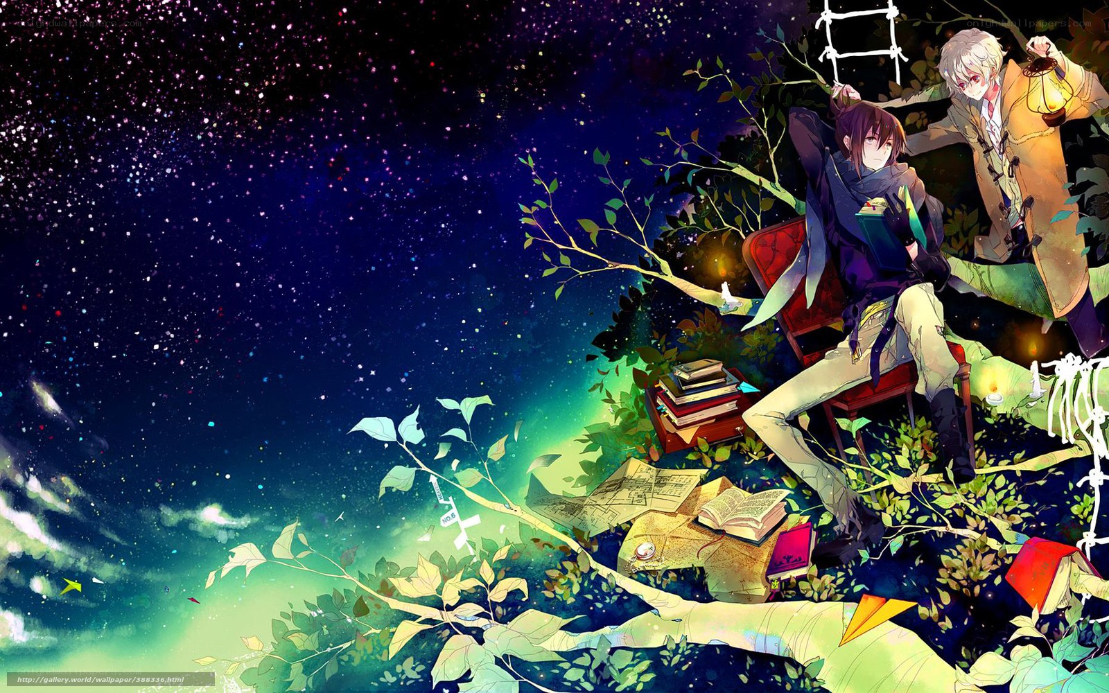 Anime boys under starry sky