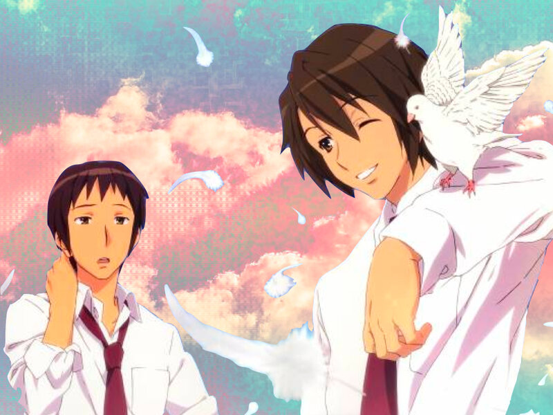Anime boys with white birds